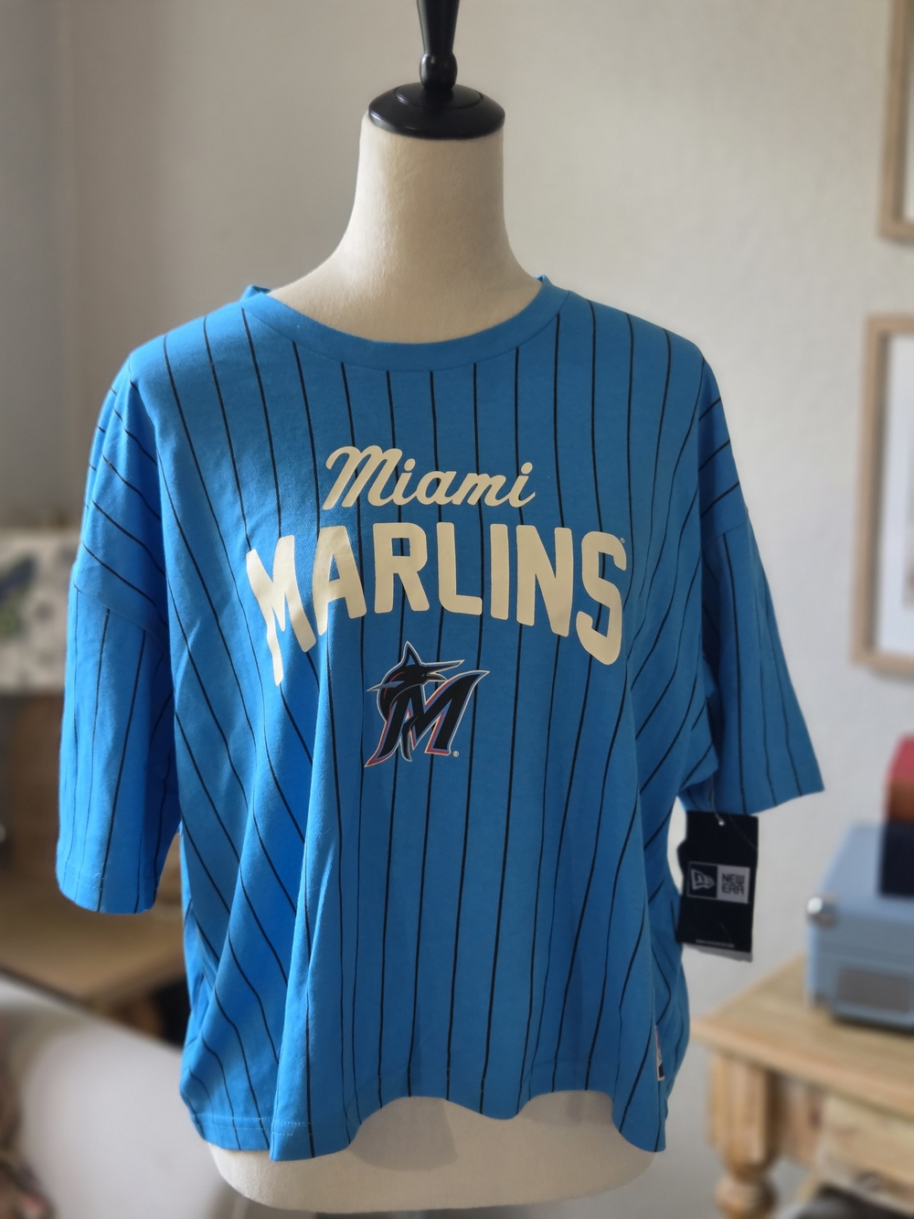 New Era Miami Marlins Teal Blue Pinstripe Tee